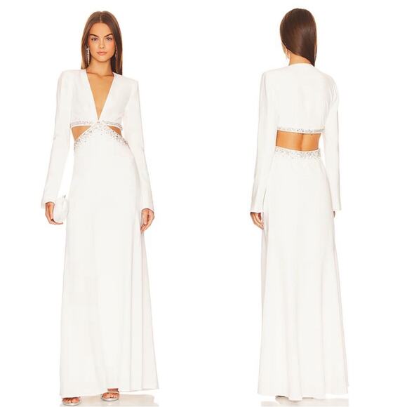 A.L.C. Trina Crystal Embellished Cutout Long Sleeve White Maxi Dress Size 6 - Picture 1 of 12
